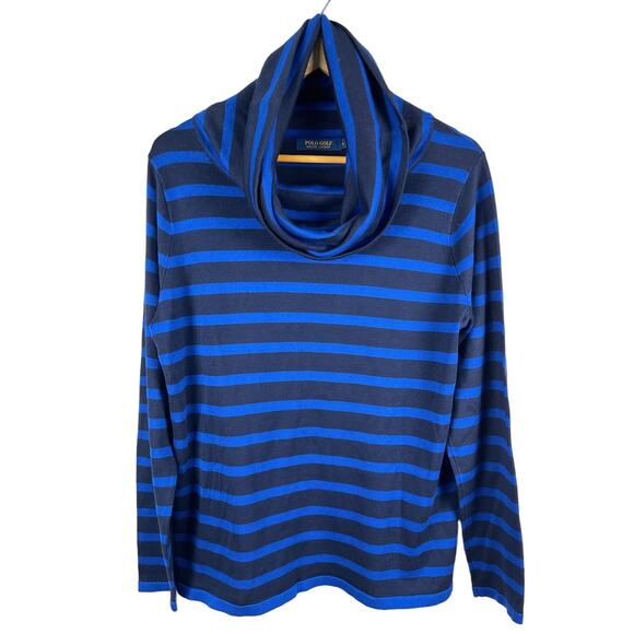 Ralph Lauren Polo Golf Blue Stripes Long Sleeve Cowl Neck Sweater Size Large - Picture 4 of 9